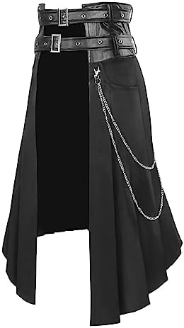 Punk Rave Men's Punk Daily Half Skirt Gothic Metal Chains Adjustable Streetwear Hip Hop Personality Skirts with Belt
