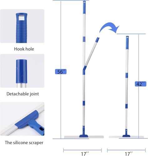 17" Magic Broom Squeegee Broom with 56" Adjustable Long Handle for Floor Bathroom Kitchen,Shower Tile Pet Hair Fur Marble Glass Window Cleaning