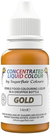 Sugarflair Gold Liquid Food Colouring Droplet For Painting By Mixing With Rejuvenator Spirit - 14ml