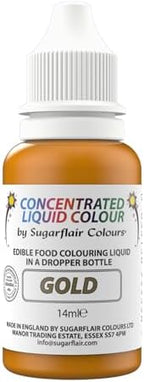 Sugarflair Gold Liquid Food Colouring Droplet For Painting By Mixing With Rejuvenator Spirit - 14ml