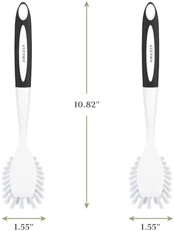 Amazer Dish Brush with Handle, 2 Pack Kitchen Scrub Brushes for Cleaning, Dish Scrubber with Stiff Bristles for Sink, Pots, Pans