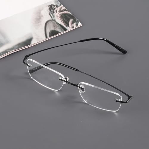 Eyekepper Titanium Rimless Reading Glasses Frameless Rectangle Readers Women Men Black +2.00