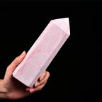 JIC Gem Natural Extra Large Pink Quartz Crystal Wand Pink Powder Opal Healing Crystal Obelisk Tower Point Decor Reiki 1.8-2.2 LBS