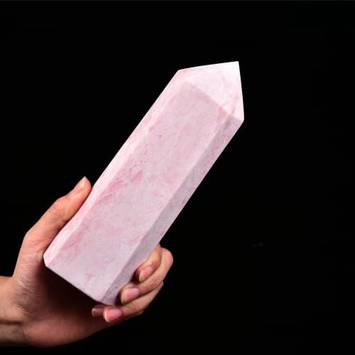 JIC Gem Natural Extra Large Pink Quartz Crystal Wand Pink Powder Opal Healing Crystal Obelisk Tower Point Decor Reiki 1.8-2.2 LBS