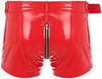 Freebily Men's Wet Look Latex PVC Leather Shorts Zipper Crotch Boxer Brief Clubwear Hot Pants