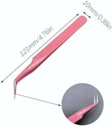 Professional Stainless Steel Eyelash Extension Tweezers Set, Pink Color, 2 Piece Precision Beauty Tools with Straight and Curved Tips, 4.76 Inch and 5.3 Inch Length