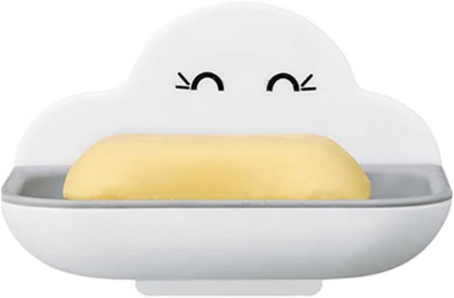Cloud Shape Soap Dish Holder - Double-Layer Wall Mounted Soap Box Case Saver Rack for Home Bathroom Kitchen White