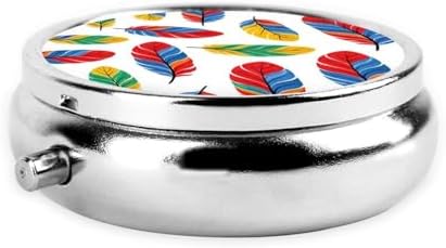 Colorful Feather Print Pill Box Portable Small Travel Pill Organizer