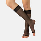 CALZITALY - 2 Pairs Open Toe Knee High Socks for Women (One Size, Black or Nude)