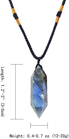 Runyangshi Labradorite Healing Crystal Pendants, Double Pointed Natural Crystal Quartz Necklace 6 Faceted Chakra Crystal Wand Stone