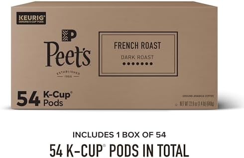 Peet's Coffee, Dark Roast Keurig K-Cup Pods, 100% Arabica Coffee - French Roast 54 Count (1 Box of 54 K-Cup Pods)