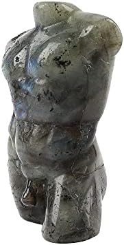 3.45‘’ Natural Quartz Carving Male Model3.45'' Body Rose Crystal Labradorite Sculpture Energy Healing Stone Stand, Pocket Crystal Figurine Decoration (Labradorite)