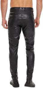 Mens Shiny Leather Pants, Soft Matte, Sexy Zipper Open Crotch, Male Casual Trousers Black