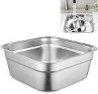 yeesport Stainless Steel Washing Up Bowl, Multi-Purpose Dish Tub for Sink, Large Square Container for Kitchen, Vegetable Washing Basin, Durable Dishpan for Home