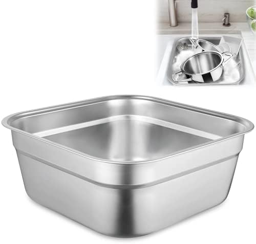 yeesport Stainless Steel Washing Up Bowl, Multi-Purpose Dish Tub for Sink, Large Square Container for Kitchen, Vegetable Washing Basin, Durable Dishpan for Home