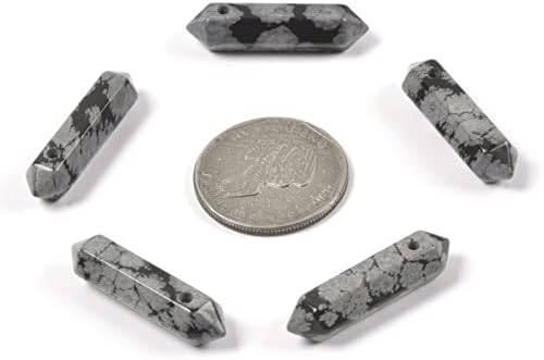 Snowflake Obsidian 32mm Natural Gemstone Hexagonal Wand Jewelry Making Crystal Pointed Chakra Reiki Healing Beads 2mm Hole Drilled(Pack of 10)