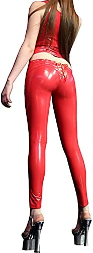 LESOYA Women's Synthetic Latex Wetlook PVC Leather Low Rise Leggings Skinny Tight Pants Trousers