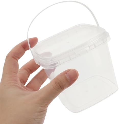 Mipcase 10 Pcs Clear Plastic Container with Lid Ice Cream Bucket Food Storage Container Freezer Storage Bucket Square Plastic Pails with Handle for Home Kitchen 500ml