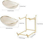 jessie 2 Tier Ceramic Fruit Bowl for Kitchen Counter with Metal Rack, Fruit Basket with Stand, Porcelain Bowls for Vegetable Bread Candy Snack Nuts Dessert Cake Tray (Gold 2 layer)