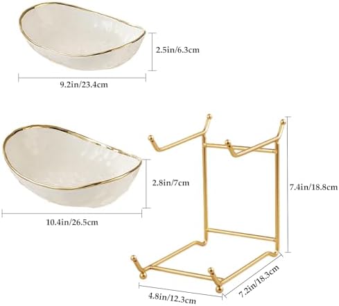 jessie 2 Tier Ceramic Fruit Bowl for Kitchen Counter with Metal Rack, Fruit Basket with Stand, Porcelain Bowls for Vegetable Bread Candy Snack Nuts Dessert Cake Tray (Gold 2 layer)