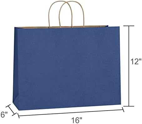 BagDream 25Pcs 16x6x12 Inches Kraft Paper Bags with Handles Bulk, Recycled Large Navy Blue Paper Gift Bags for Shopping, Retail, Grocery, Merchandise, Party Gifts