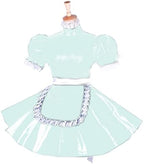 Lockable PVC Dress Short Puff Sleeve Outfit Crossdresser Plus Size Sissy Dress,Light Green,4XL