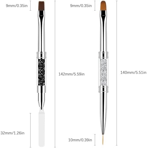 2 Pcs Double Ended Nail Builder Gel Brush, French Tip Brush Hard for Nails, Oval Gels Brushs Liner Brushs Nail Hard Gel for Design Nails Art & DIY Use