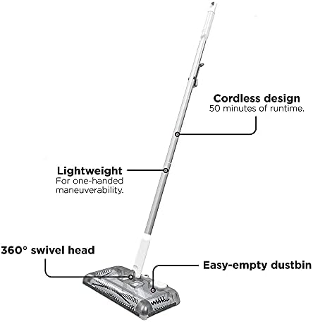 BLACK+DECKER Carpet Sweeper 50 Minute Lithium Floor Sweeper, Multi-Surface Use, Easy One Hand Cleaning, Self Standing, Charger Included (HFS115J10)