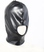 Leather Full Face Mask Hood Head Cover Headgear Expose Eyes Mouth Hat Adjustable Party Club Costum