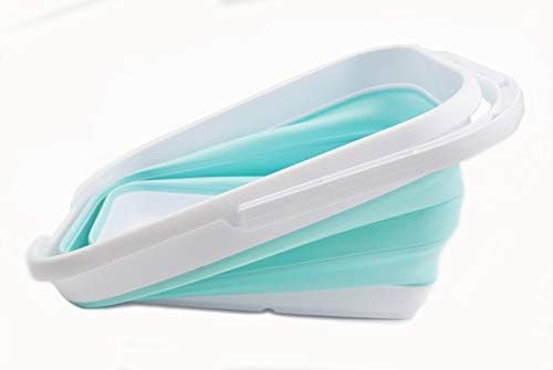 SAMMART 12L (3.17 Gallon) Collapsible Rectangular Handy Bucket (1, White/Lake Green)