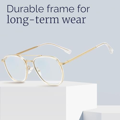 CCVOO Iconic Aviator Reading Glasses - Premium Readers in Gold/Black - UV & Blue Light Blocking Lenses