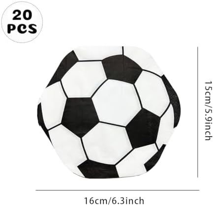 Soccer Party Supplies Soccer Football Paper Napkins 3D Black and White Design- Soccer Theme Birthday Tableware Include Soccer Napkins for Soccer Fans, Totally 60Pcs
