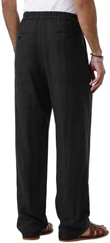 Comdecevis Men's Casual Linen Pleated Pants Lightweight Loose Fit Summer Beach Linen Dress Trousers