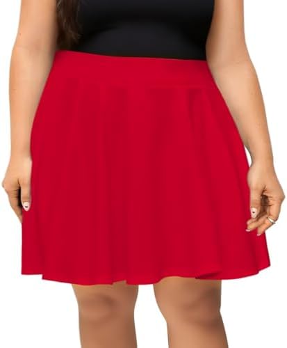 Afibi Womens Plus Size Mini Skater Skirt Basic Versatile High Waisted Flared Short Stretchy Skirts