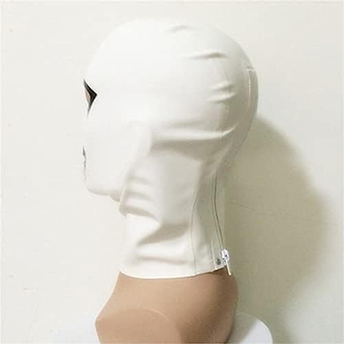 White Latex Hood with Black Trim Back Zipper Open Eyes Rubber Mask Club Wear Costume,Medium