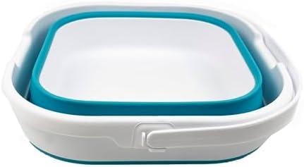 SAMMART 9.5L (2.5 Gallon) Collapsible Rectangular Handy Basket/Bucket (White/Ceramic Blue)