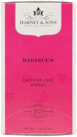 Harney & Sons Hibiscus Tea, Caffeine-Free Herbal Teabags, Box of 20