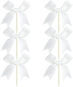 Ephlyn 24Pcs White Bow Cupcake Toppers Bow Cake Topper Birthday Decorations Mini Bowknot Cupcake Picks for Coquette Theme Party Decoration Bachelorette Bridal Engagement Wedding Party White