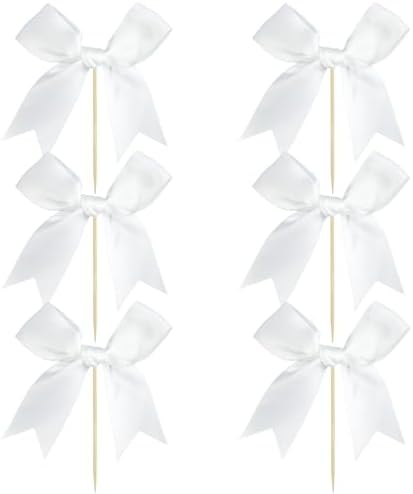 Ephlyn 24Pcs White Bow Cupcake Toppers Bow Cake Topper Birthday Decorations Mini Bowknot Cupcake Picks for Coquette Theme Party Decoration Bachelorette Bridal Engagement Wedding Party White