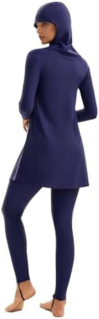 OBEEII Women Long Sleeve Muslim Swimsuit Modest Rash Guard Full Coverage Swimwear Surf Burkini Swim Dress with Pants Hijab