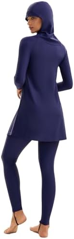OBEEII Women Long Sleeve Muslim Swimsuit Modest Rash Guard Full Coverage Swimwear Surf Burkini Swim Dress with Pants Hijab