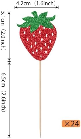 Rsstarxi 24 Pack Strawberry Cupcake Toppers Glitter Summer Sweet Fruit Berry Strawberry Cupcake Picks Decoration for Strawberry Theme Baby Shower Birthday Party Cake Decorations, Design 3