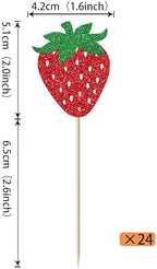 Rsstarxi 24 Pack Strawberry Cupcake Toppers Glitter Summer Sweet Fruit Berry Strawberry Cupcake Picks Decoration for Strawberry Theme Baby Shower Birthday Party Cake Decorations, Design 3