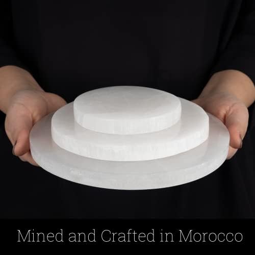 Extra Large Selenite Charging Plate – 8” Selenite Crystal - Mined & Crafted in Morocco – Ideal for Cleansing Crystals & Healing Stones, Meditation, Reiki – Protection Crystals – Spiritual Gift & Decor