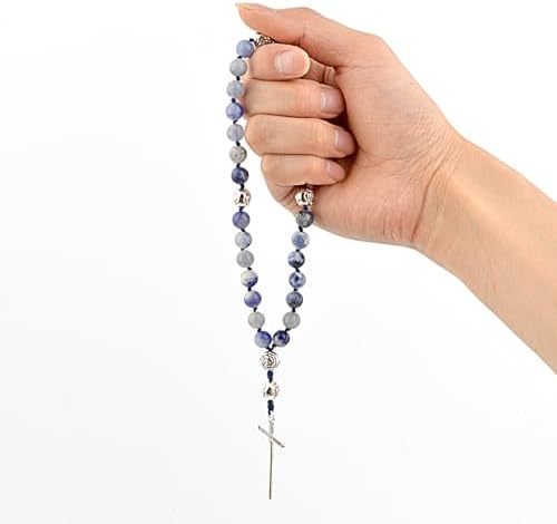 KIKILA Handmade 8mm Anglican Prayer Beads Rosary Natural Stone Beads with Cross Custom Rosary
