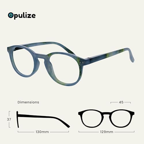 OPULIZE ZEN Reading glasses for Women Men,Scratch Resistant Round frame with Spring Hinges, Shiny Turquoise Blue Pattern +2.5 (Pack of 1)