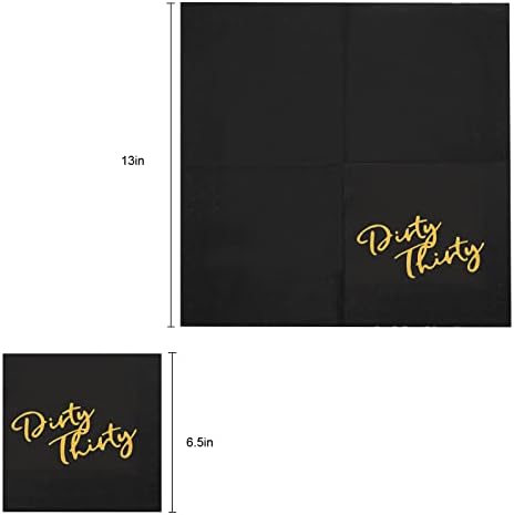 Gold Napkins, Apriciti Cocktail Napkins Birthday Party Napkins Paper with Gold Foil for Thirty Birthday Anniversary Dessert Beverage Table Decorations (Black-Thirty, 100 Count)