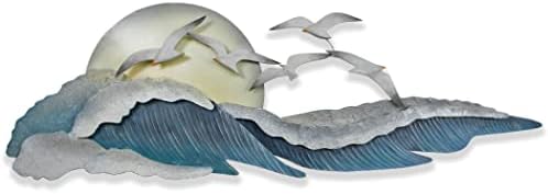 SEAGULLS ON WAVES METAL WALL ART, Blue