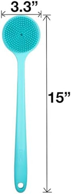 DNC Silicone Back Scrubber for Shower, Soft Bath Body Brush with Long Handle (Blue)