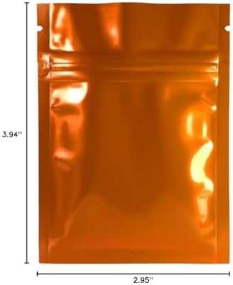 100 Durable Double-Sided Metallic Foil Mylar Flat QuickQlick Zipper Seal Bag 7.5x10cm (3x4") (Orange)